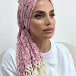 מטפחת לונג פרנז תחרה רשת ורוד כהה