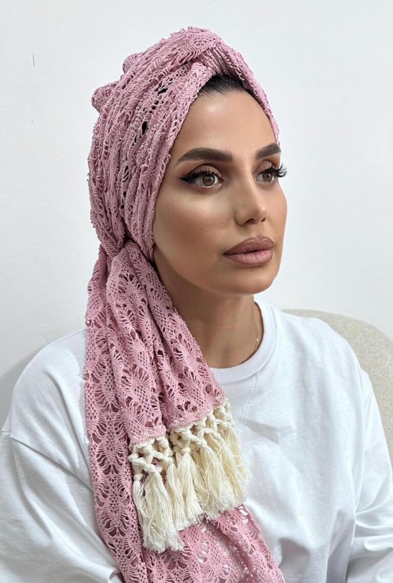 מטפחת לונג פרנז תחרה רשת ורוד כהה