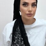 מטפחת לונג פרנז תחרה רשת שחור