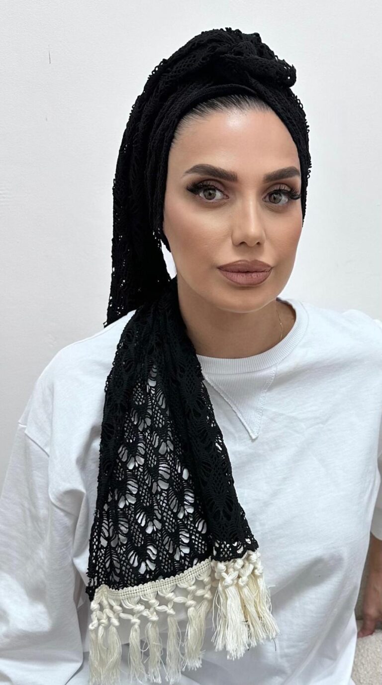 מטפחת לונג פרנז תחרה רשת שחור