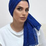 מטפחת לונג פרנז תחרה רשת כחול
