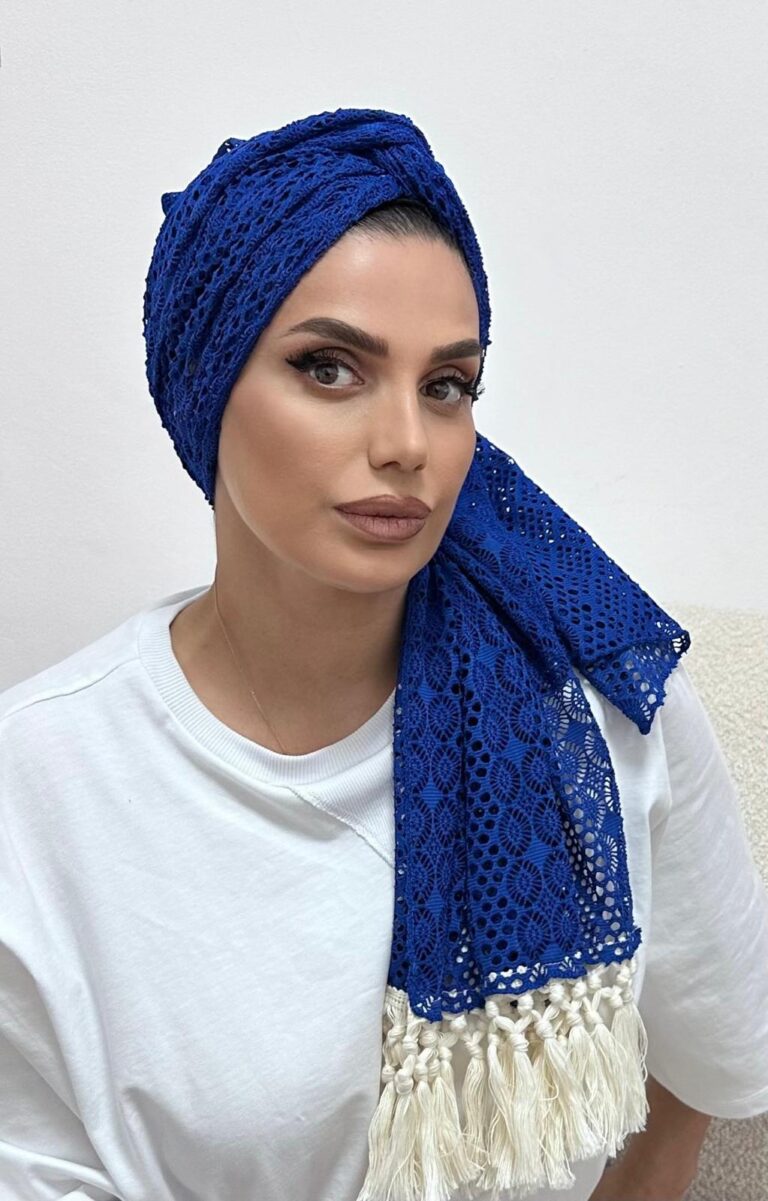 מטפחת לונג פרנז תחרה רשת כחול
