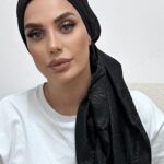 מטפחת מרובעת סאטן משי מנומר שחור