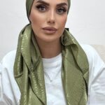מטפחת מרובעת סאטן משי מנומר ירוק