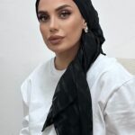 מטפחת מרובעת פסים שיפון שחור
