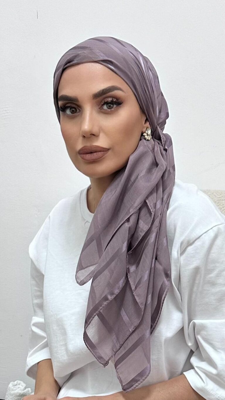מטפחת מרובעת פסים שיפון ורוד כהה