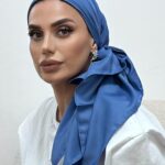 מטפחת מרובעת סאטן משי מט תכלת