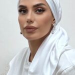 מטפחת מרובעת סאטן משי מט לבן