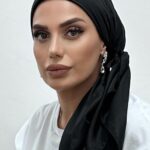מטפחת מרובעת סאטן משי מט שחור